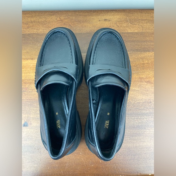 Zara Black Chunky Lug Sole Platform Penny Loafers 3795 Size 38 Women’s 7-7.5. - Picture 11 of 12